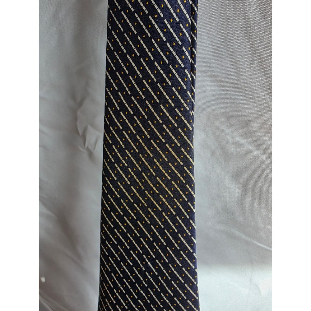 Ermenegildo Zegna Mens Silk Tie Navy Blue Geometric Diagonal Stripe Pattern - Picture 6 of 6